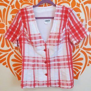 Vintage Button Up Plaid Blouse M